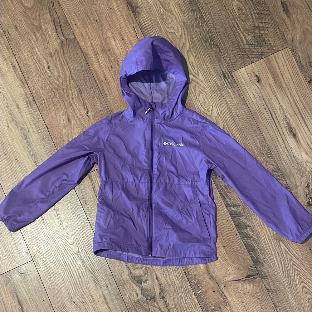 Columbia Purple Hooded Kids Rain Jacket